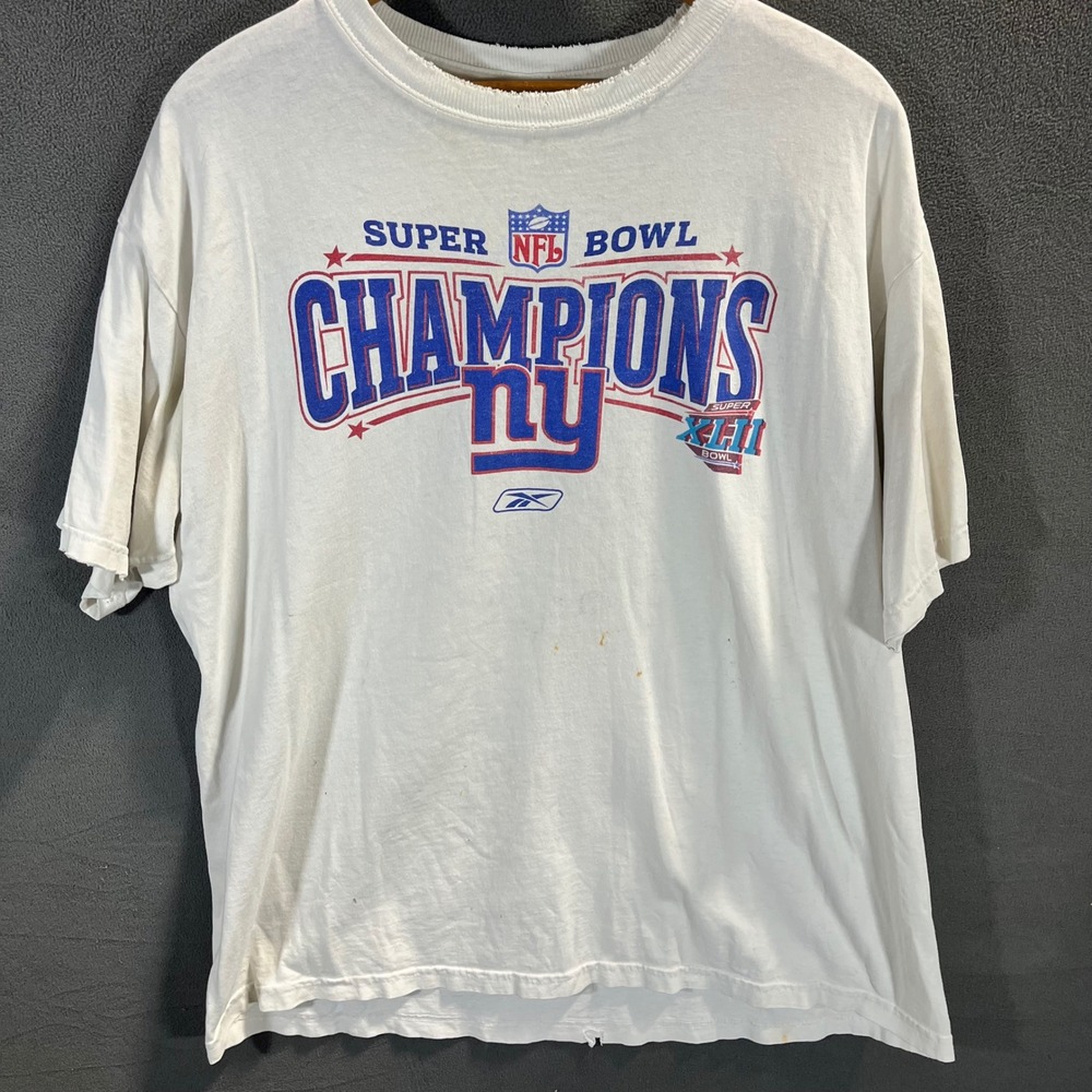 Reebok NFL NY Giants Super Bowl XLII Champions T-Shirt White Mens XL Thrashed